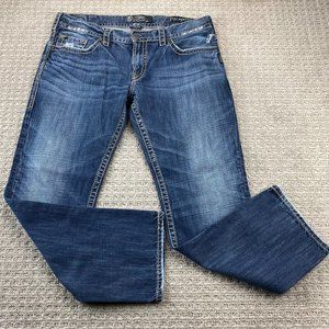 Silver Jeans Allan Men 38 X 32 Blue Distressed Denim Pants Straight Cut Zipper